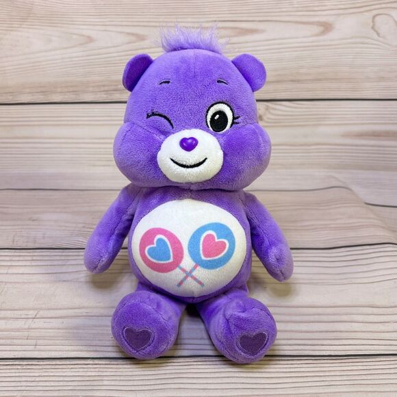 Care Bears SHARE BEAR Plush 10" Purple Winking 2021 Basic Fun Lollypop Hearts - Picture 15 of 15